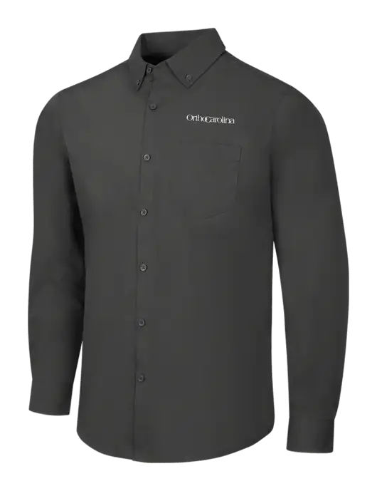 Dark Grey Long Sleeve Carefree Poplin Shirt w/OrthoCarolina Logo