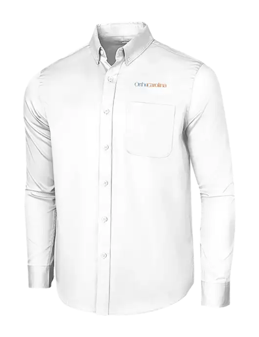 Long Sleeve White Superpro React Twill Shirt w/OrthoCarolina Logo