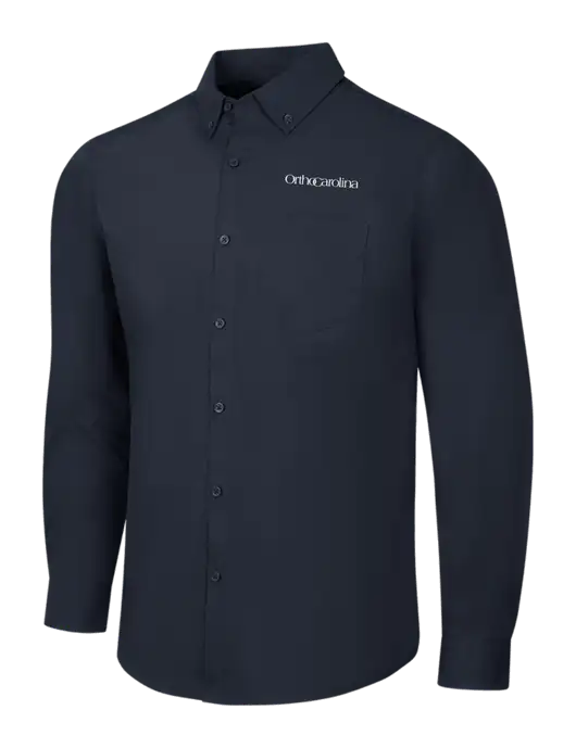 Navy Long Sleeve Carefree Poplin Shirt w/OrthoCarolina Logo