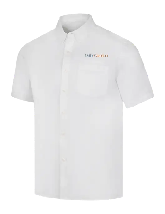 Short Sleeve White Superpro React Twill Shirt w/OrthoCarolina Logo