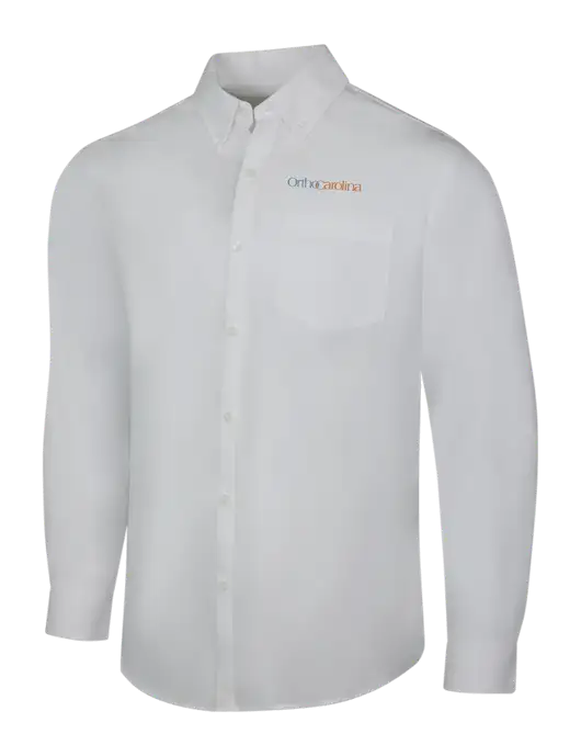 White Long Sleeve Carefree Poplin Shirt w/OrthoCarolina Logo