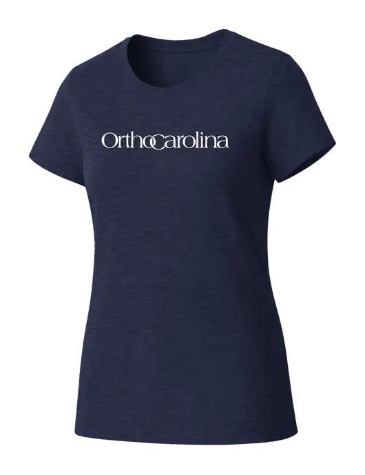 Womens Seriously Soft Heathered Navy T-Shirt w/OrthoCarolina Logo