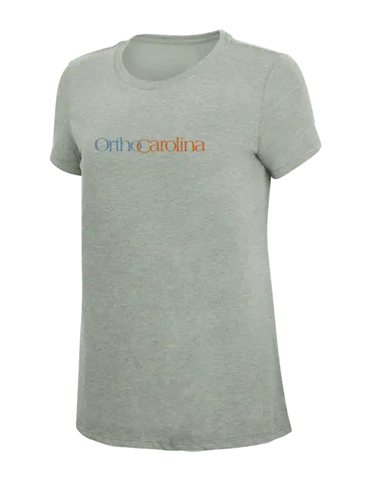 Womens Simply Soft Heathered Light Grey 4.5oz Poly/Combed Ring Spun Cotton T-Shirt w/OrthoCarolina Logo