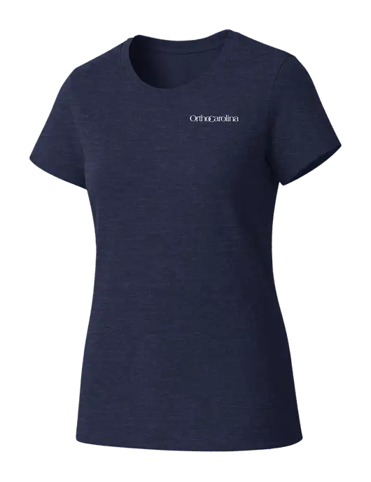 Womens Seriously Soft Heathered Navy T-Shirt w/OrthoCarolina Logo