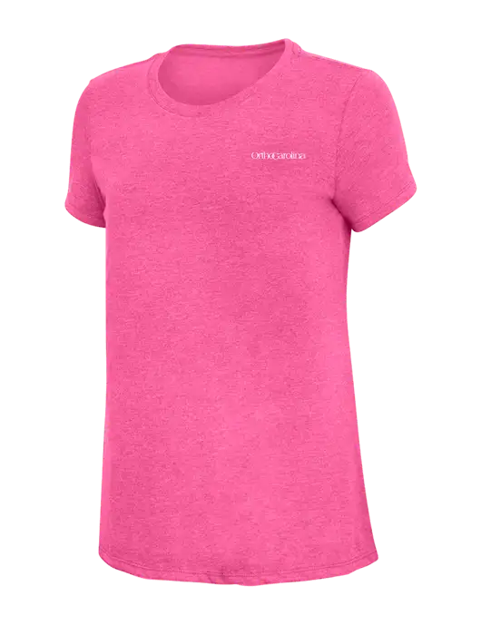 Womens Simply Soft Fuchsia Frost 4.5oz Poly/Combed Ring Spun Cotton T-Shirt w/OrthoCarolina Logo