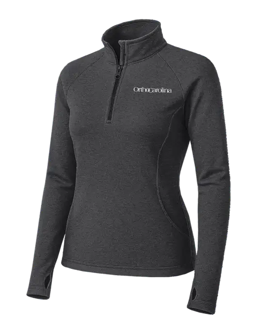 Dark Grey Heather Womens Sport Wick Stretch 1/4 Zip Pullover w/OrthoCarolina Logo