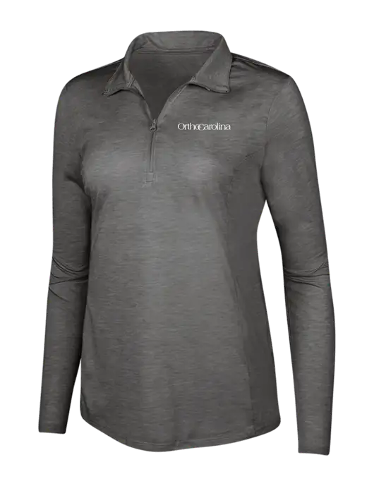 Dark Grey Heather Womens Posicharge Tri-Blend Wicking 1/4 Zip Pullover w/OrthoCarolina Logo
