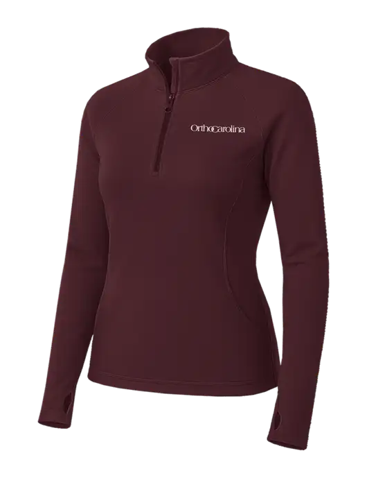 Maroon Womens Sport Wick Stretch 1/4 Zip Pullover w/OrthoCarolina Logo