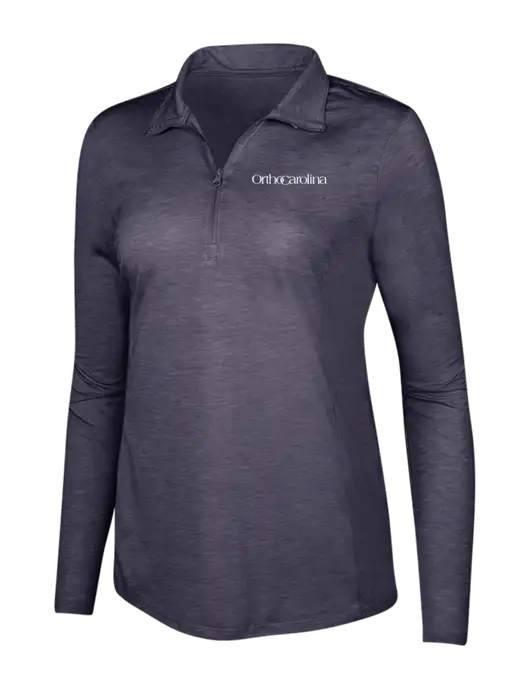 True Navy Heather Womens Posicharge Tri-Blend Wicking 1/4 Zip Pullover w/OrthoCarolina Logo