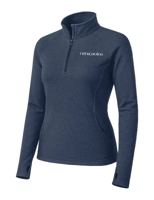 Navy Heather Womens Sport Wick Stretch 1/4 Zip Pullover w/OrthoCarolina Logo