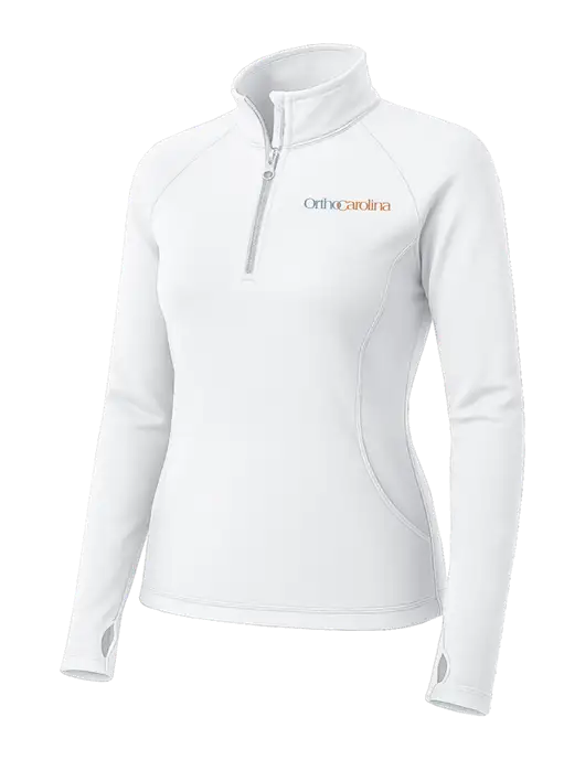 White Womens Sport Wick Stretch 1/4 Zip Pullover w/OrthoCarolina Logo
