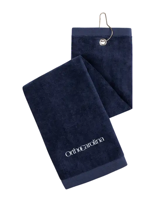 Navy Tri-Fold Golf Towel with Grommet w/OrthoCarolina Logo