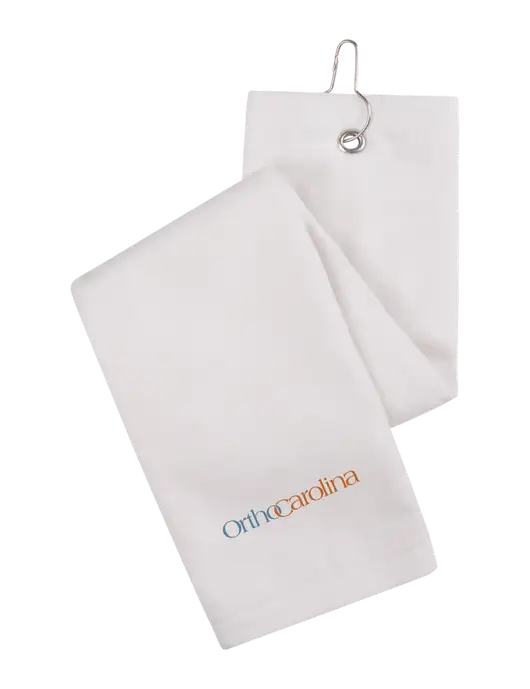 White Tri-Fold Golf Towel with Grommet w/OrthoCarolina Logo