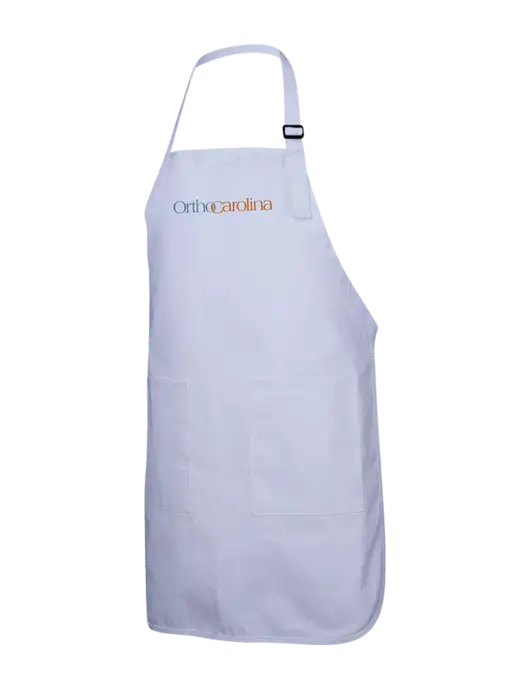 Full-Length White Apron With Pockets w/OrthoCarolina Logo