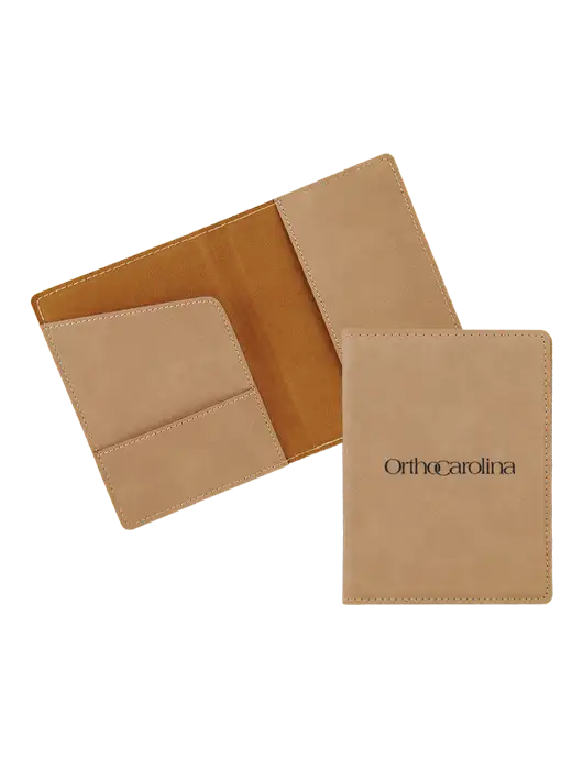 Tan Leatherette Passport Holder w/OrthoCarolina Logo