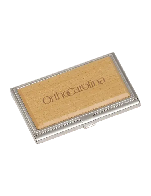 Wood & Silver Business Card Case w/OrthoCarolina Logo