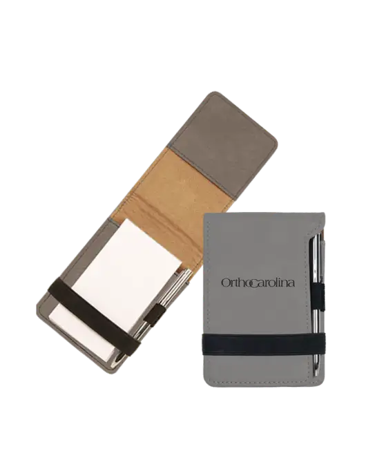 Grey Leatherette Mini Notepad with Pen,  3.25 x 4.75 w/OrthoCarolina Logo