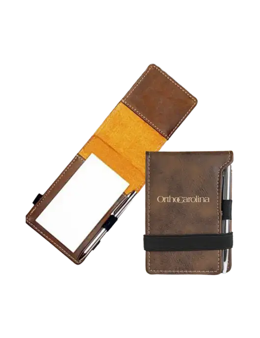 Rustic Leatherette Mini Notepad w/Pen, 3.25 x 4.75 w/OrthoCarolina Logo