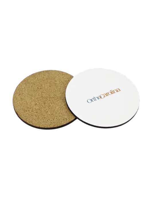 Gloss White Hardboard Round Coaster w/Cork Back, 3.75 w/OrthoCarolina Logo