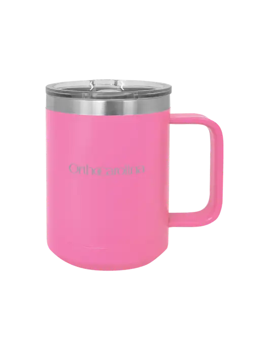Polar Camel 15 oz Powder Coated Pink Vacuum Insulated Mug with Slider Lid w/OrthoCarolina Logo