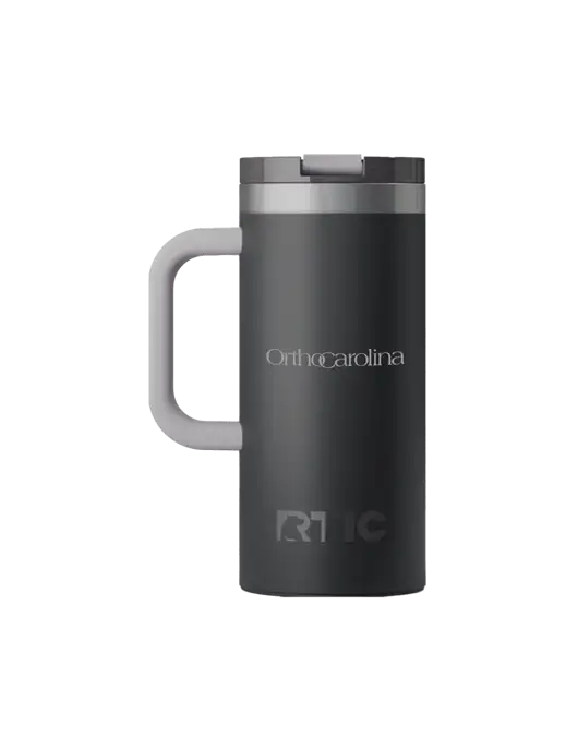 RTIC Road Trip 16 oz Charcoal Travel Mug w/OrthoCarolina Logo