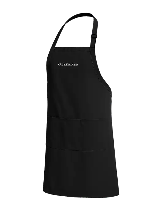 Easy Care Extra Long Bib Black Apron with Stain Release w/OrthoCarolina Logo