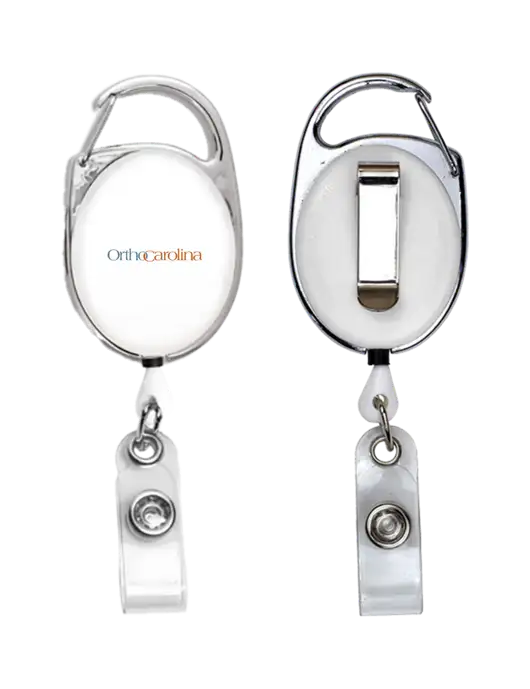 White Carabiner Style Badge Reel and Badge Holder w/OrthoCarolina Logo