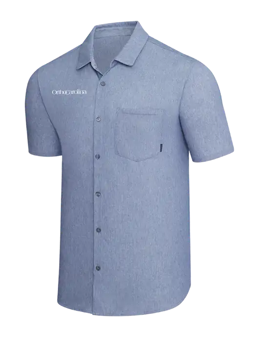 OGIO Slate Blue Heather Extend Short Sleeve Button Up Shirt w/OrthoCarolina Logo