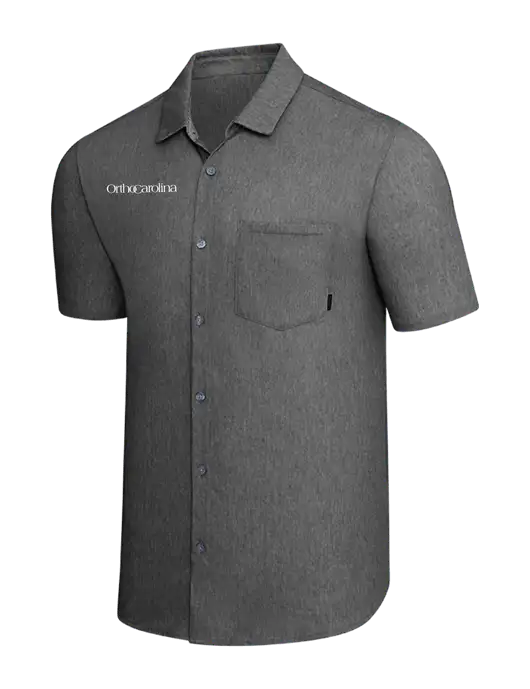 OGIO Dark Grey Heather Extend Short Sleeve Button Up Shirt w/OrthoCarolina Logo