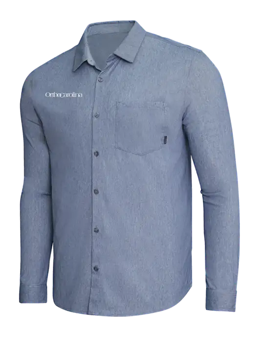 OGIO Slate Blue Heather Extend Long Sleeve Button Up Shirt w/OrthoCarolina Logo