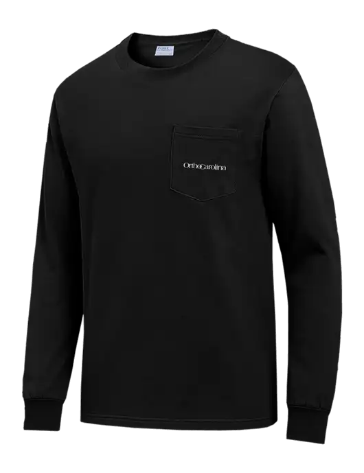 Black Long Sleeve Heavyweight 6.1 oz Pocket T-Shirt w/OrthoCarolina Logo