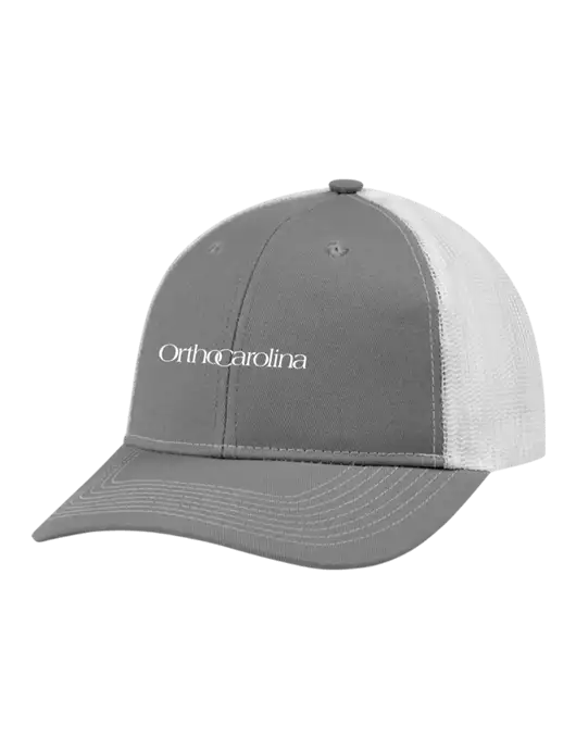 Snapback Ponytail Trucker Cap Light Medium Heather Grey w/White Mesh w/OrthoCarolina Logo