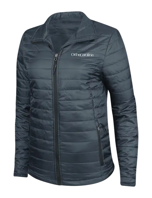Navy Womens Puffy Packable Jacket w/OrthoCarolina Logo