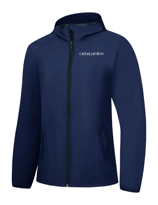 Womens Navy Essential Rain Jacket w/OrthoCarolina Logo