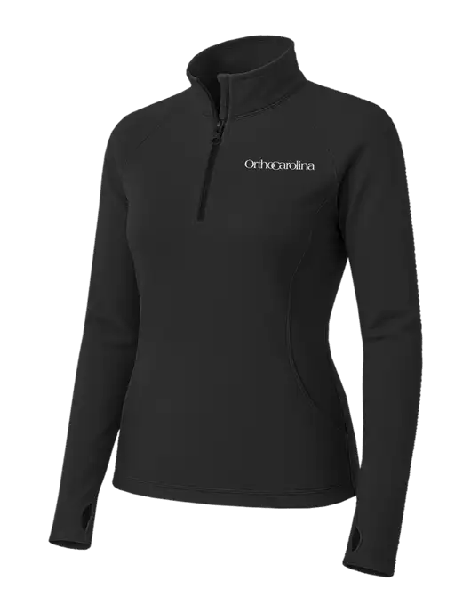 Charcoal Grey Womens Sport Wick Stretch 1/4 Zip Pullover w/OrthoCarolina Logo