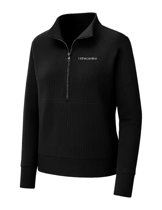 Mercer+Mettle Womens Black Linear Texture Quarter Zip w/OrthoCarolina Logo