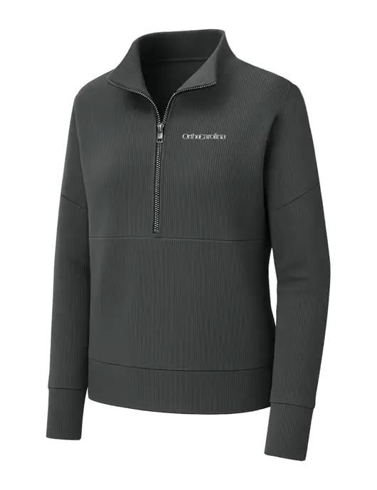 Mercer+Mettle Womens Dark Grey Linear Texture Quarter Zip w/OrthoCarolina Logo
