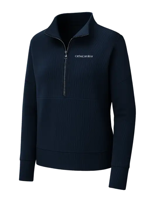 Mercer+Mettle Womens Dark Navy Linear Texture Quarter Zip w/OrthoCarolina Logo