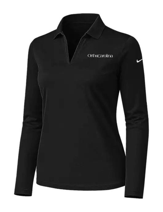 Nike Womens Black Dri-FIT Micro Pique 2.0 Long Sleeve Polo w/OrthoCarolina Logo
