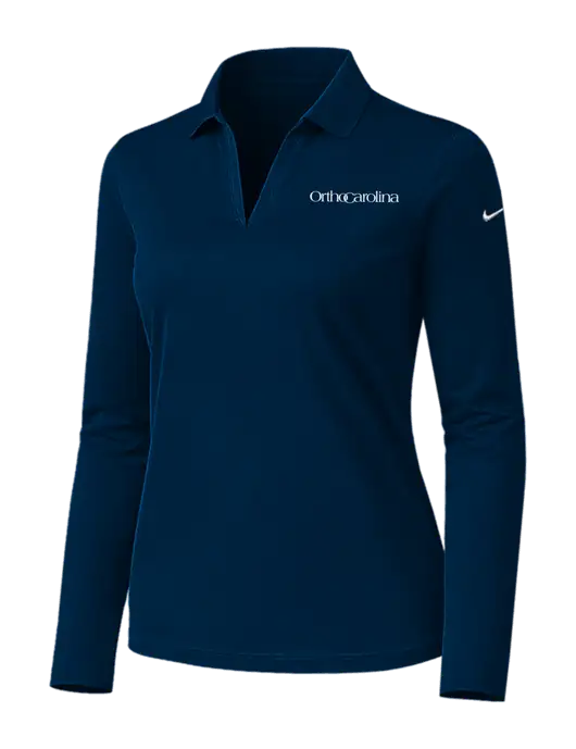 Nike Womens Navy Dri-FIT Micro Pique 2.0 Long Sleeve Polo w/OrthoCarolina Logo
