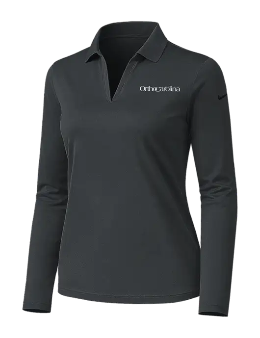 Nike Womens Dark Grey Dri-FIT Micro Pique 2.0 Long Sleeve Polo w/OrthoCarolina Logo