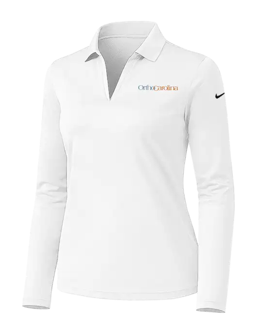 Nike Womens White Dri-FIT Micro Pique 2.0 Long Sleeve Polo w/OrthoCarolina Logo