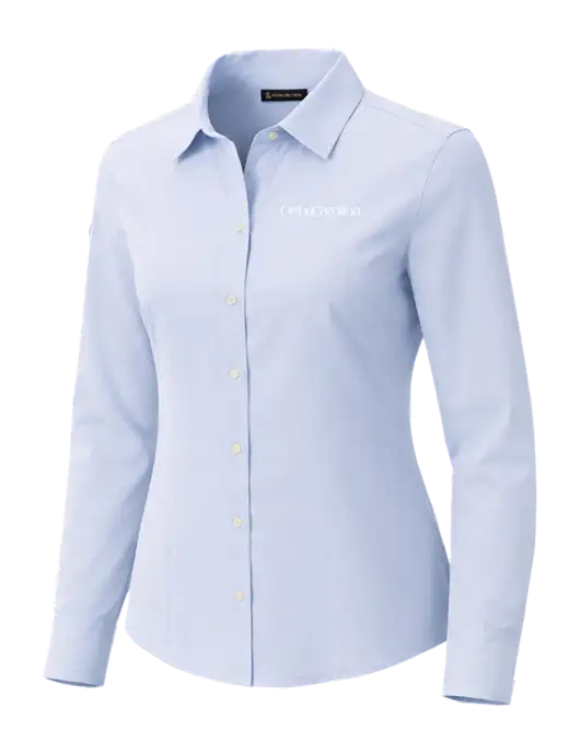 Brooks Brothers Womens Full-Button Light Blue Satin Blouse w/OrthoCarolina Logo