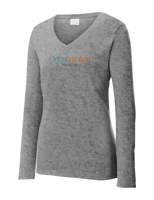 Womens  V-Neck Ring Spun Grey Heather 4.5 oz Long Sleeve T-Shirt w/OrthoCarolina Logo